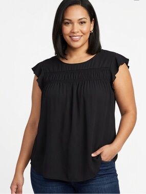 29. Zac & Rachel Black Smocked Yoke Cap Sleeve Blouse